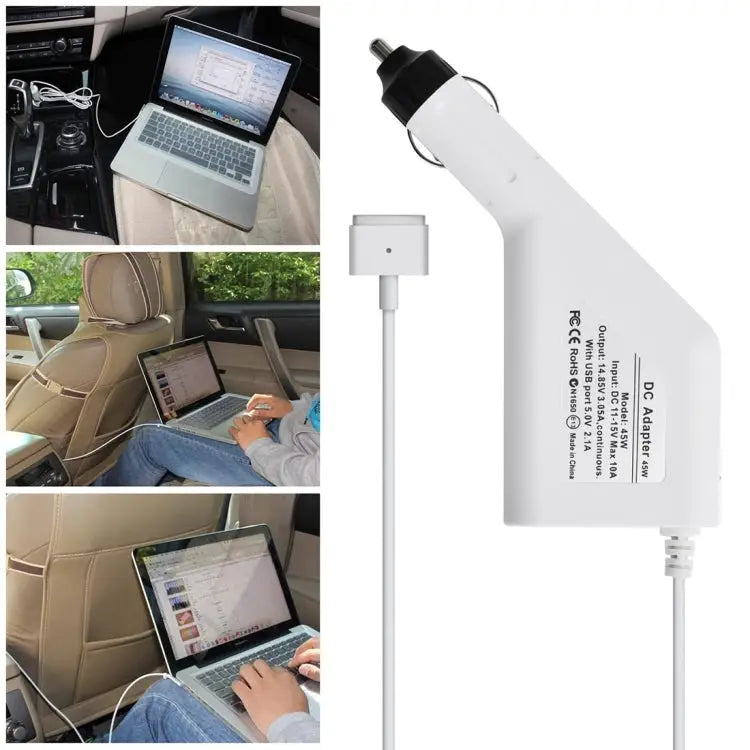 45W 14.85V 3.05A 5 Pin T Style MagSafe 2 Car Charger with 1 USB Port for Apple Macbook A1466 / A1436 / A1465 / A1435