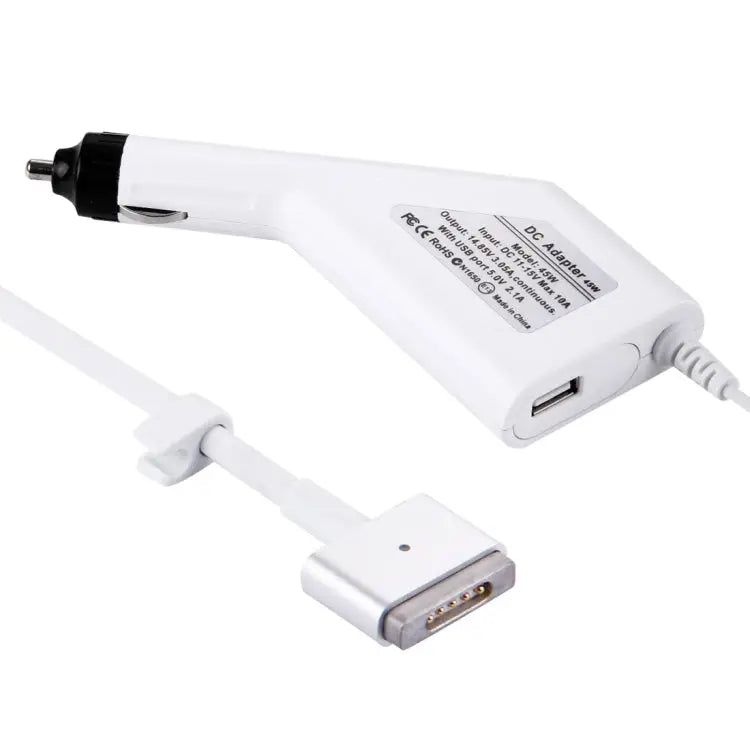 45W 14.85V 3.05A 5 Pin T Style MagSafe 2 Car Charger with 1 USB Port for Apple Macbook A1466 / A1436 / A1465 / A1435
