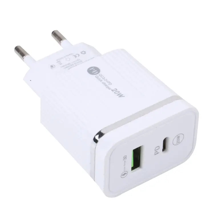 46-A2C2 20W PD + QC3.0 USB Multifunction Fast Charger，EU Plug - EU Plug / White
