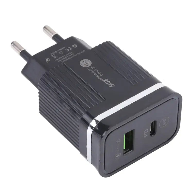 46-A2C2 20W PD + QC3.0 USB Multifunction Fast Charger，EU Plug - EU Plug / Black