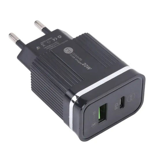 46-A2C2 20W PD + QC3.0 USB Multifunction Fast Charger，EU Plug - EU Plug / Black
