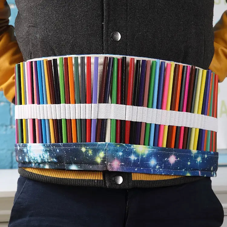 48 Slots Cosmic Galaxy Print Pen Bag Canvas Pencil Wrap Curtain Roll Up Pencil Case Stationery Pouch - 48 Slots
