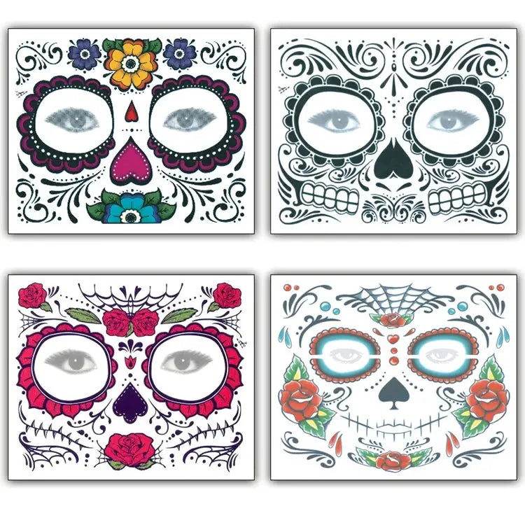 4pcs Halloween Waterproof Temporary Face Tattoo Stickers Size: 150*125mm Random Style Delivery 150*125mm - 150*125mm