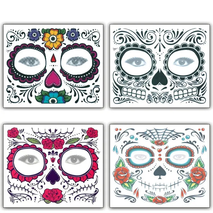 4pcs Halloween Waterproof Temporary Face Tattoo Stickers Size: 150*125mm Random Style Delivery 150*125mm - 150*125mm