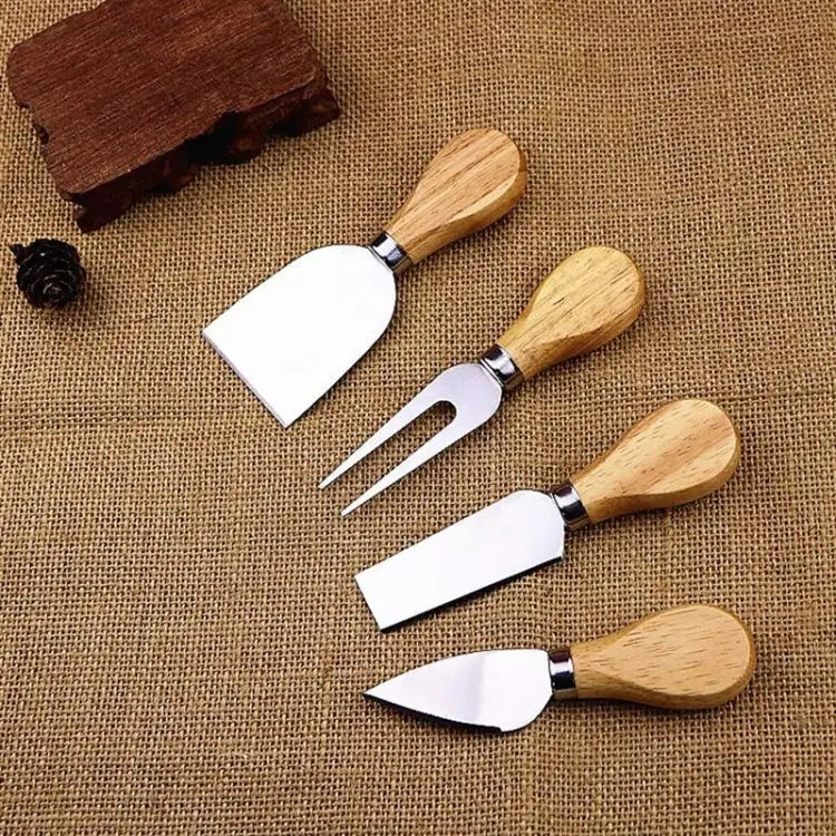 4pcs / Set Stainless Steel Cheese Knife Bamboo Handle Cheese Slicer Wood Handle Cheese Knives Set Cutter 4 in 1 Cheese