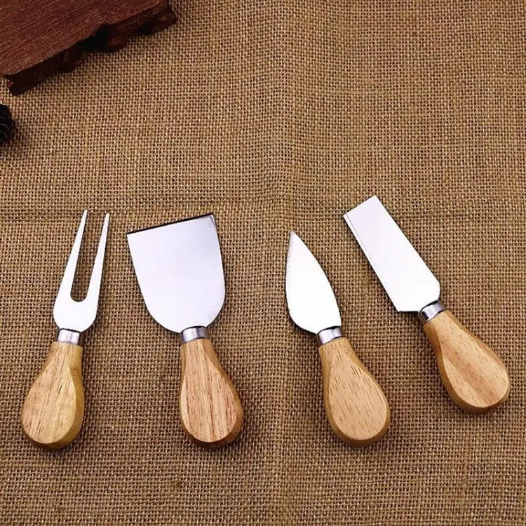 4pcs / Set Stainless Steel Cheese Knife Bamboo Handle Cheese Slicer Wood Handle Cheese Knives Set Cutter 4 in 1 Cheese