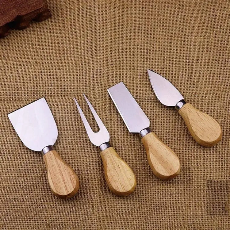 4pcs / Set Stainless Steel Cheese Knife Bamboo Handle Cheese Slicer Wood Handle Cheese Knives Set Cutter 4 in 1 Cheese