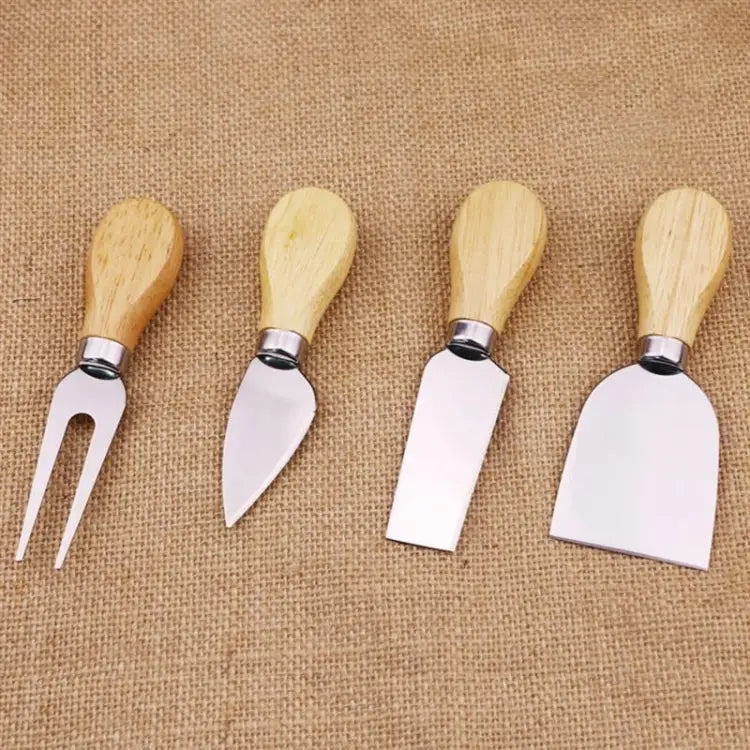 4pcs / Set Stainless Steel Cheese Knife Bamboo Handle Cheese Slicer Wood Handle Cheese Knives Set Cutter 4 in 1 Cheese
