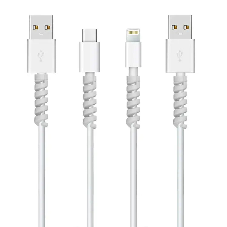 4pcs Spiral Style Silicone Data Cable Protective Cover Anti-wire Break Winder - Gray