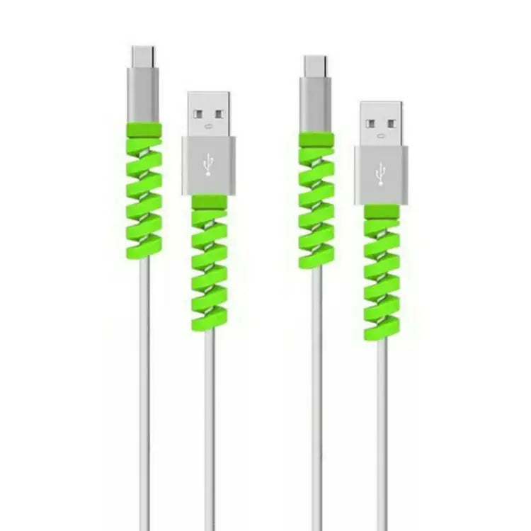 4pcs Spiral Style Silicone Data Cable Protective Cover Anti-wire Break Winder - Green