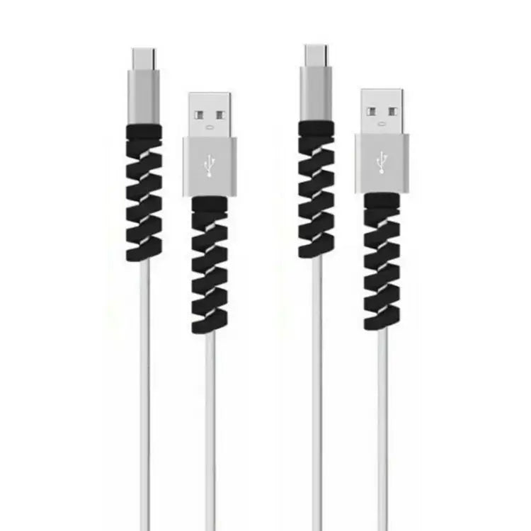 4pcs Spiral Style Silicone Data Cable Protective Cover Anti-wire Break Winder - Black