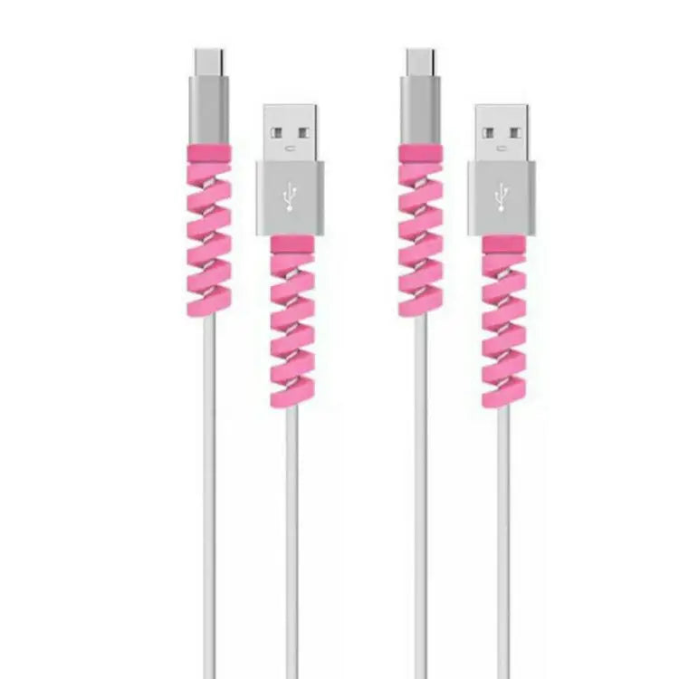 4pcs Spiral Style Silicone Data Cable Protective Cover Anti-wire Break Winder - Pink