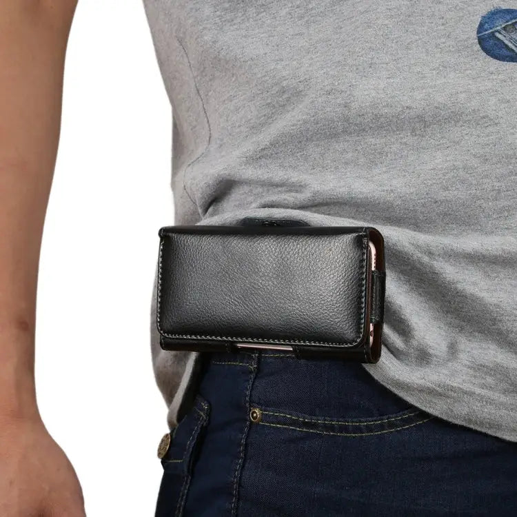 5.7 inch Litchi Texture Vertical Flip Thwartwise Genuine Leather Case / Waist Bag with Rotatable Back Splint for iPhone