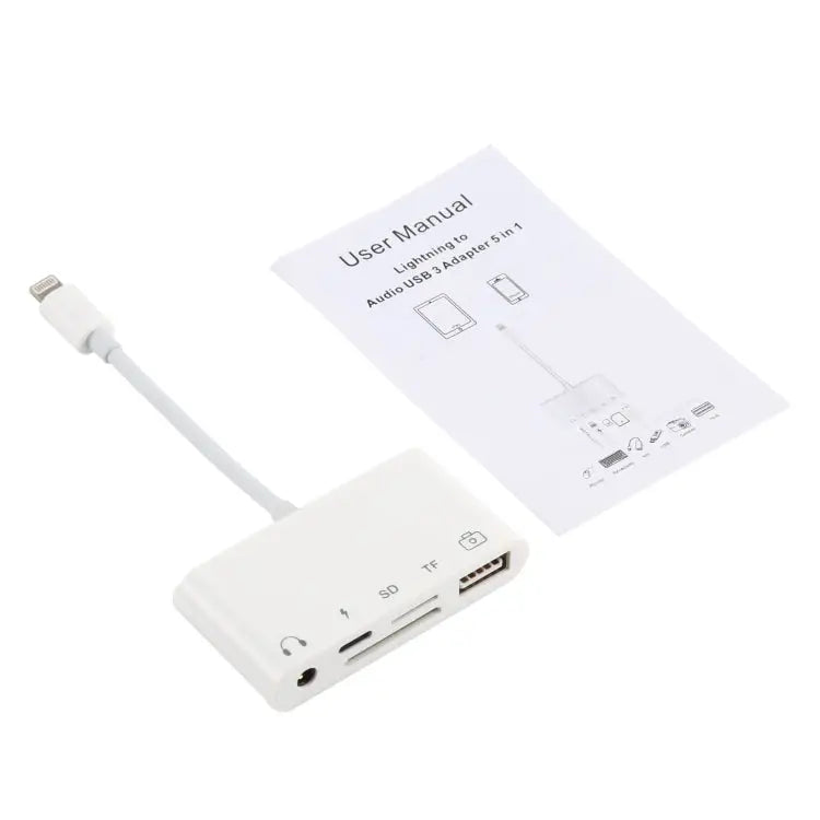 5 in 1 8 Pin to USB HUB And USB-C / Type-C And 3.5mm Earphone And SD And TF Card Reader