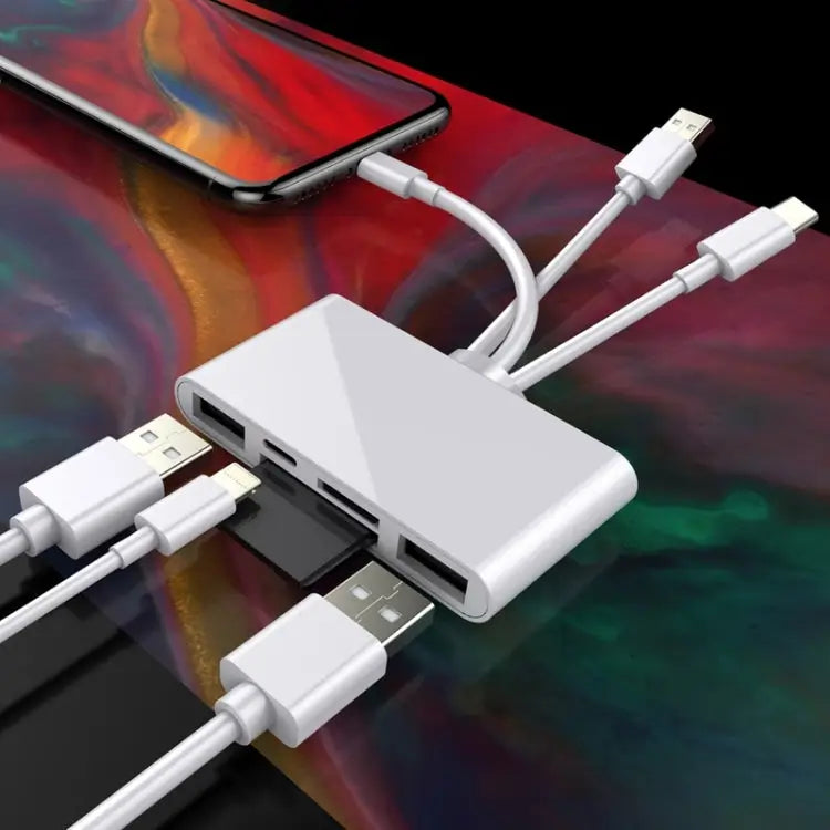 5 in 1 8 Pin + Type-C / USB-C + USB + TF Card + SD Card Multi-function Camera Reader Adapter - 5 in 1