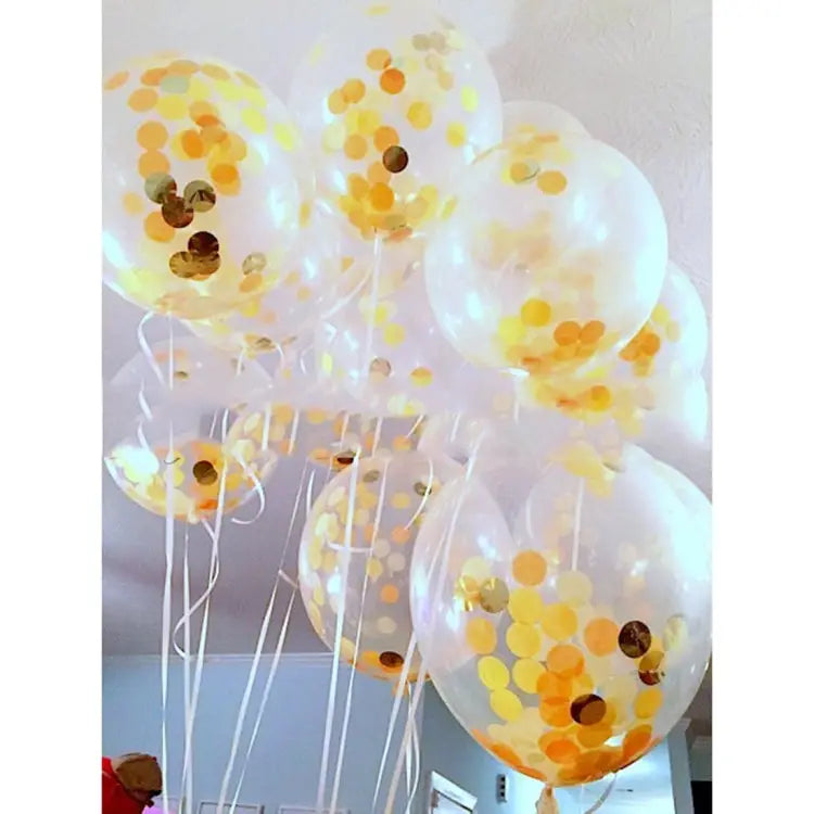 5 PCS 12 inch Transparent Gold Sequins Confetti Balloons Holiday Party Wedding Decoration Confetti Balloons Random
