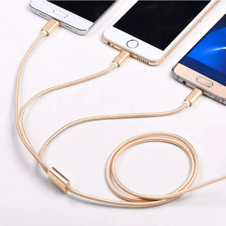 5 PCS 2A 3 In 1 USB To USB-C / Type-C + 8 Pin + Micro USB Braided Data Cable - USB To USB-C / Type-C + 8 Pin + Micro