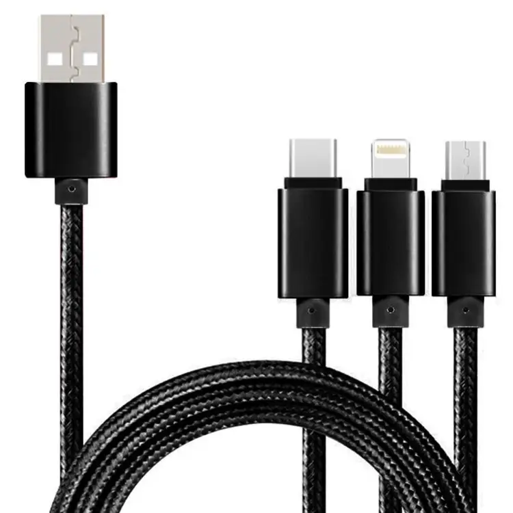 5 PCS 2A 3 In 1 USB To USB-C / Type-C + 8 Pin + Micro USB Braided Data Cable - USB To USB-C / Type-C + 8 Pin + Micro