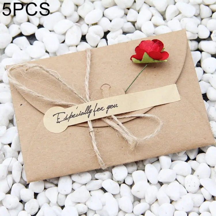 5 PCS Festival Creative DIY Retro Kraft Paper Handmade Large Dry Flower Greeting Card Birthday Card Dry Flower Greeting