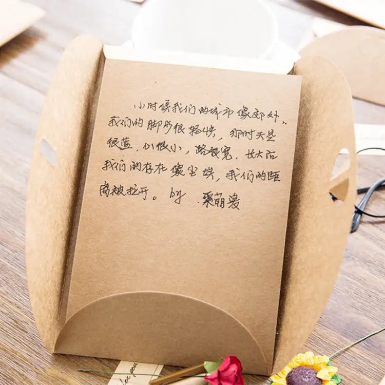 5 PCS Festival Creative DIY Retro Kraft Paper Handmade Large Dry Flower Greeting Card Birthday Card Dry Flower Greeting