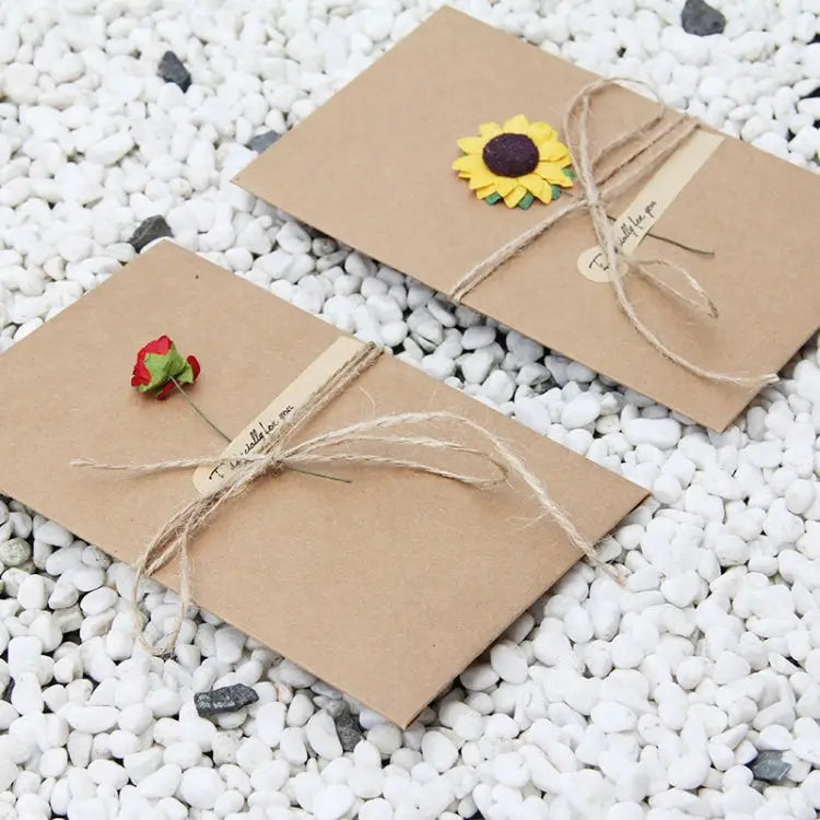 5 PCS Festival Creative DIY Retro Kraft Paper Handmade Large Dry Flower Greeting Card Birthday Card Dry Flower Greeting