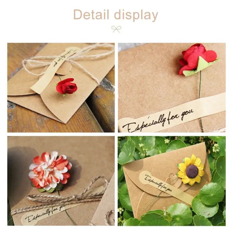 5 PCS Festival Creative DIY Retro Kraft Paper Handmade Large Dry Flower Greeting Card Birthday Card Dry Flower Greeting