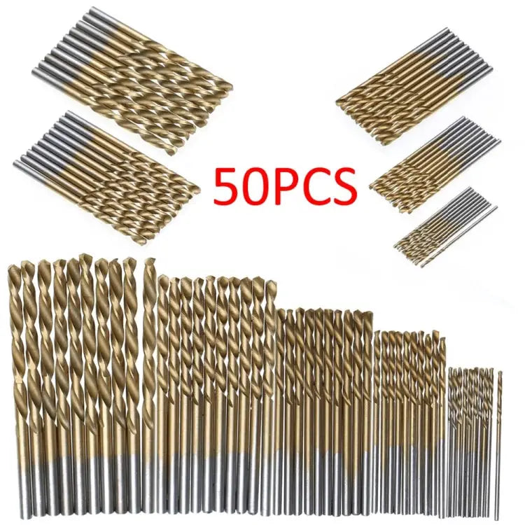 50 PCS/Set Titanium Coated Drill Bits High Speed Steel Drill Bit Set Power Drilling Tools 50 PCS/Set Drill Bits - 50