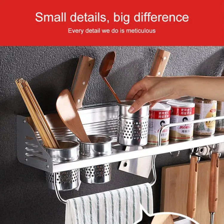 50cm 2 Cups 8 Hooks Multi-function Kitchen Punching-free Wall-mounted Plastic Edge Condiment Holder Storage Rack 50cm
