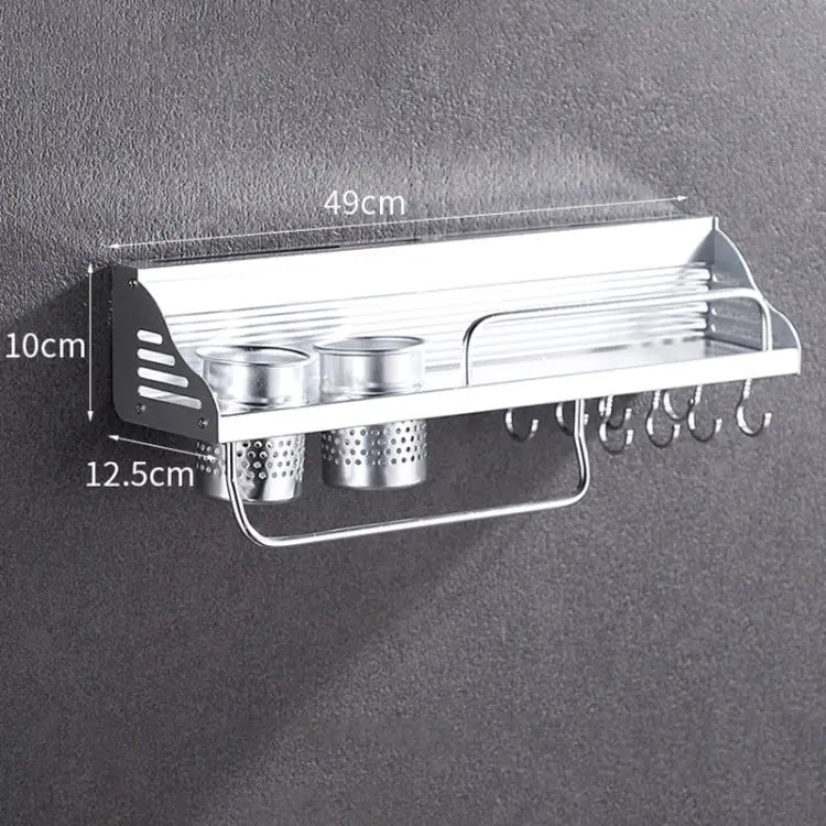 50cm 2 Cups 8 Hooks Multi-function Kitchen Punching-free Wall-mounted Plastic Edge Condiment Holder Storage Rack 50cm
