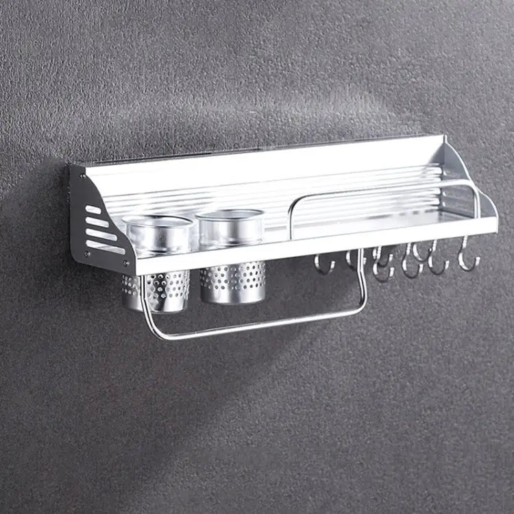 50cm 2 Cups 8 Hooks Multi-function Kitchen Punching-free Wall-mounted Plastic Edge Condiment Holder Storage Rack 50cm