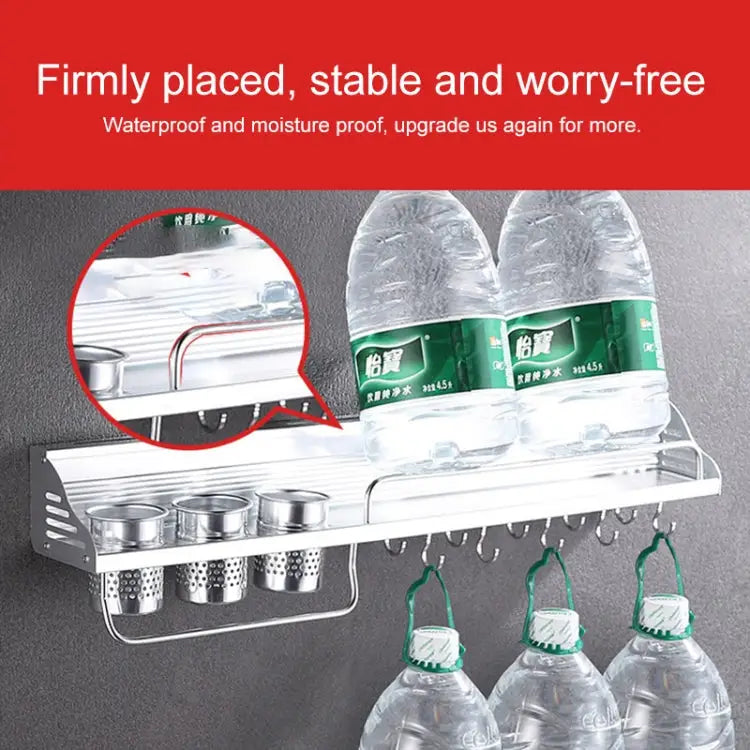 50cm 2 Cups 8 Hooks Multi-function Kitchen Punching-free Wall-mounted Plastic Edge Condiment Holder Storage Rack 50cm