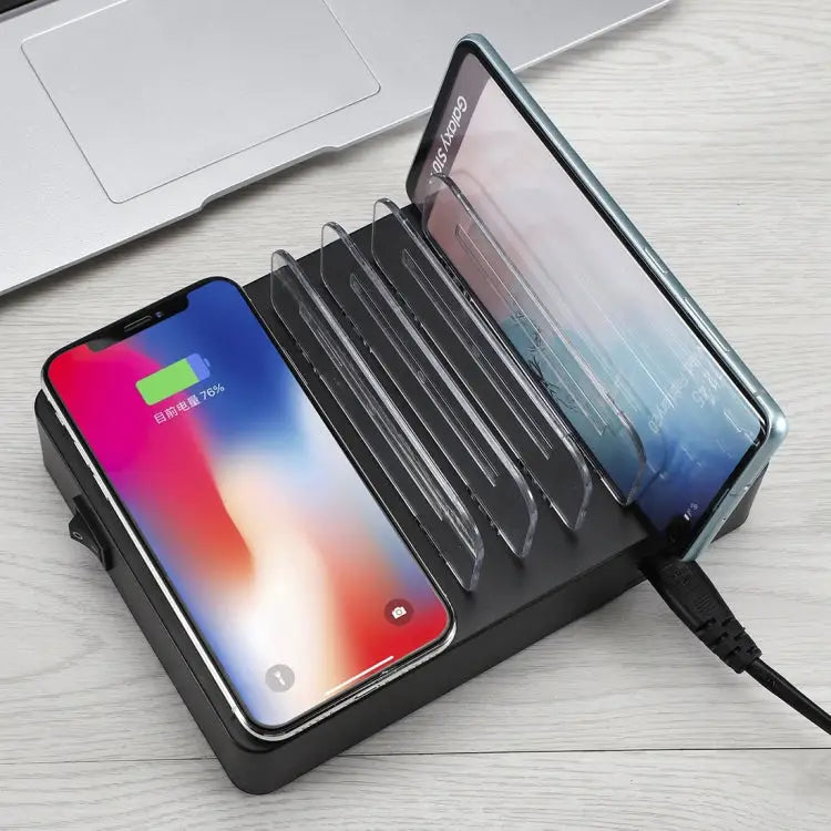 50W 6 USB Ports + 2 USB-C / Type-C Ports + Wireless Charging Multi-function Charger with LED Display & Detachable Bezel