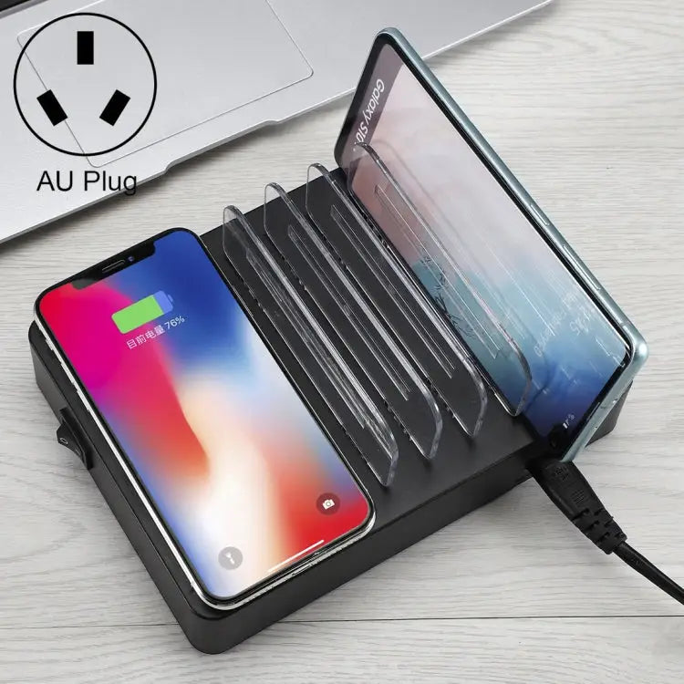 50W 6 USB Ports + 2 USB-C / Type-C Ports + Wireless Charging Multi-function Charger with LED Display & Detachable Bezel