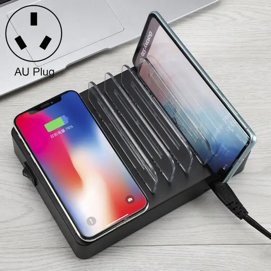 50W 6 USB Ports + 2 USB-C / Type-C Ports + Wireless Charging Multi-function Charger with LED Display & Detachable Bezel