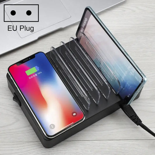 50W 6 USB Ports + 2 USB-C / Type-C Ports + Wireless Charging Multi-function Charger with LED Display & Detachable Bezel