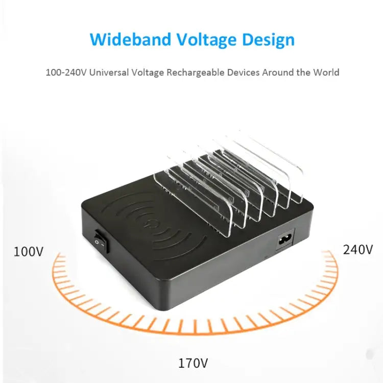 50W 6 USB Ports + 2 USB-C / Type-C Ports + Wireless Charging Multi-function Charger with LED Display & Detachable Bezel