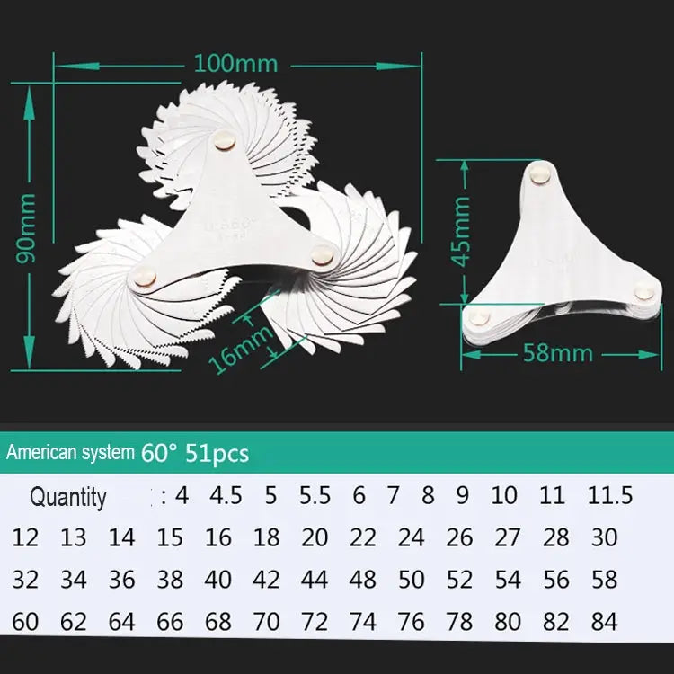 51 PCS US Screw Pitch Thread Blades 60 Degrees CR Stainless Steel Thread Gauge 51 PCS Thread Gauge - 51 PCS Thread Gauge