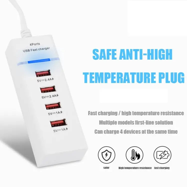 5V 4.1A 4 USB Ports Charger Adapter with Power Plug Cable Cable Length: 1.5m US Plug US Plug - Apple Accessories