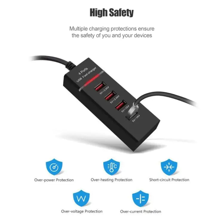 5V 4.1A 4 USB Ports Charger Adapter with Power Plug Cable Cable Length: 1.5m US Plug US Plug - Apple Accessories