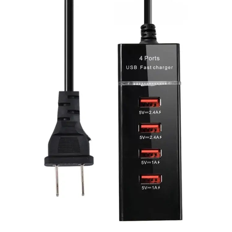 5V 4.1A 4 USB Ports Charger Adapter with Power Plug Cable Cable Length: 1.5m US Plug US Plug - US Plug / Black - Apple