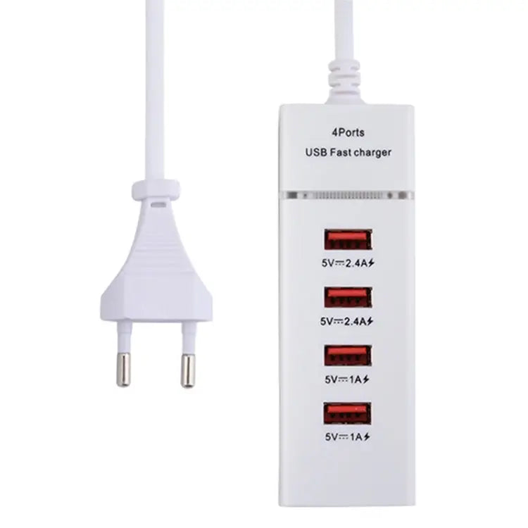 5V 4.1A 4 USB Ports Charger Adapter with Power Plug Cable Cable Length: 1.5m EU Plug EU Plug - EU Plug / White - Apple