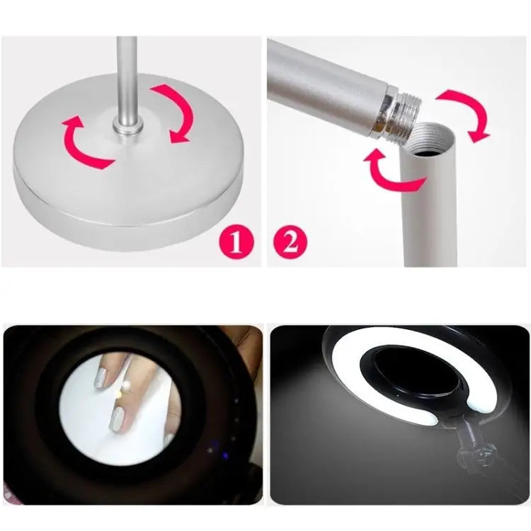 5X Foldable Swing Arm Desk Table Mount Magnifier with Lamp Light for Facial Tattoo Eyebrow Nail Salon Beauty Cool White