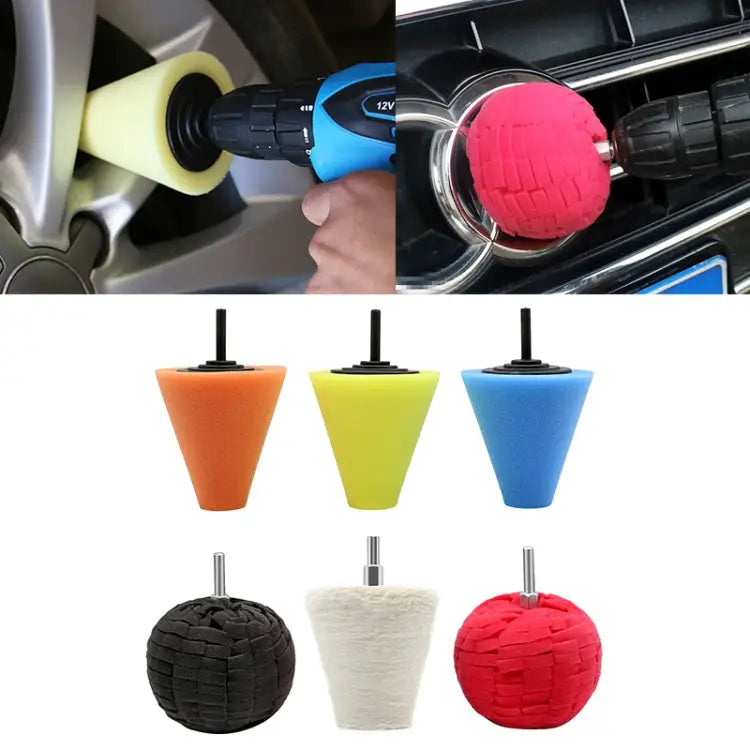 6 in 1 3 inch Car Polishing Disc Set Wheel Rim Polishing Waxing Sponge 6 in 1 - 6 in 1