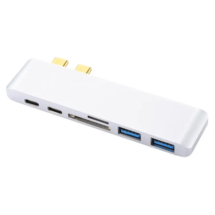 6 in 1 Multi-function Aluminium Alloy 5Gbps Transfer Rate Dual USB-C / Type-C HUB Adapter with 2 USB 3.0 Ports & 2