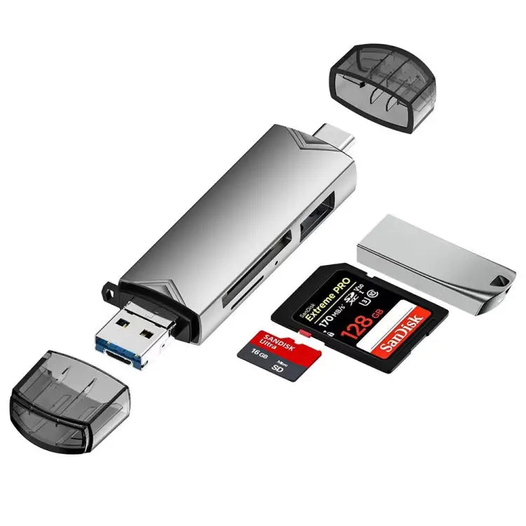 6 in 1 USB3.0 Micro USB Type-C to SD TF Card U Disk Multifunctional Card Reader Adapter 6 in 1 Card Reader - 6 in 1