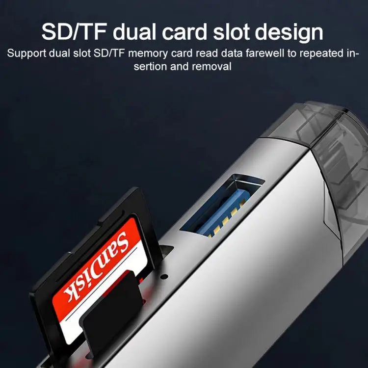 6 in 1 USB3.0 Micro USB Type-C to SD TF Card U Disk Multifunctional Card Reader Adapter 6 in 1 Card Reader - 6 in 1