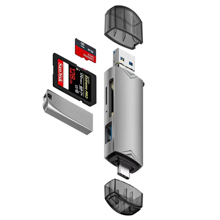 6 in 1 USB3.0 Micro USB Type-C to SD TF Card U Disk Multifunctional Card Reader Adapter 6 in 1 Card Reader - 6 in 1