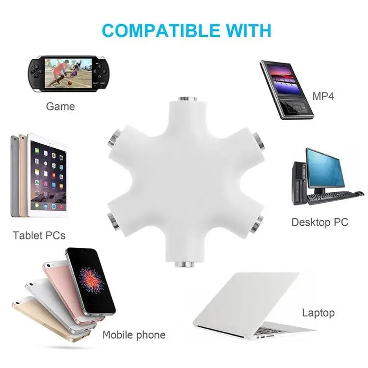 6 Ports Audio Splitter Headphone Connector Compatible with Phones Tablets Headphones MP3 Player Car/Home Stereo & More,