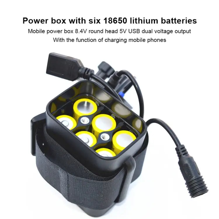 6 Sections 18650 Battery Multi-function Mobile Power Box with 8.4v Round Head & 5v USB Dual Voltage Output Without