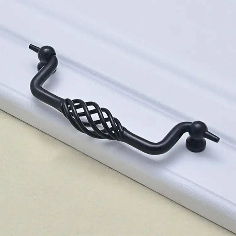 6100-160 Classic Birdcage Shape Iron Cabinet Wardrobe Drawer Door Handle Hole Spacing: 160mm (Matte Black) 6100-160